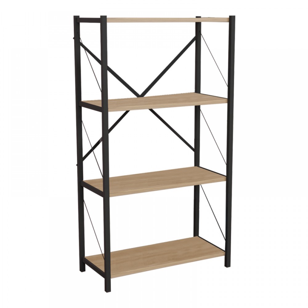 Βιβλιοθήκη Jackrey Pakoworld Oak Μελαμίνης-Μαύρο Μέταλλο 63X30X114Εκ