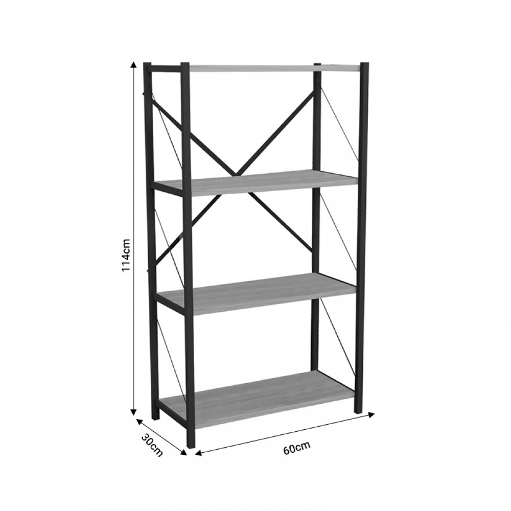 Βιβλιοθήκη Jackrey Pakoworld Oak Μελαμίνης-Μαύρο Μέταλλο 63X30X114Εκ