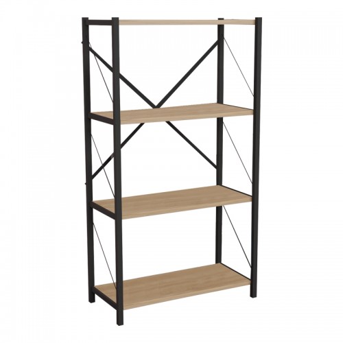 Βιβλιοθήκη Jackrey Pakoworld Oak Μελαμίνης-Μαύρο Μέταλλο 63X30X114Εκ