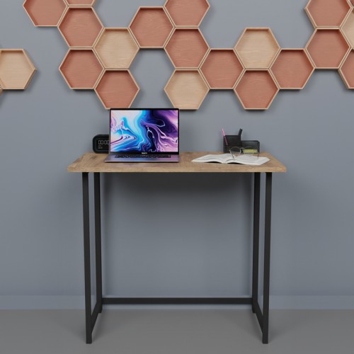 Γραφείο Εργασίας Τοίχου Πτυσσόμενο Thox Pakoworld Oak Μελαμίνης-Μαύρο Μέταλλο 80X50X72Εκ