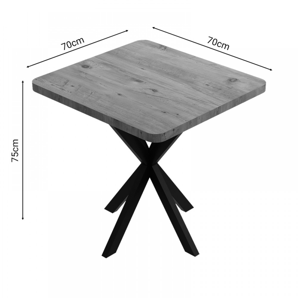 Τραπέζι Prestone Pakoworld Oak Μελαμίνης-Μαύρο Μέταλλο 70X70X75Εκ