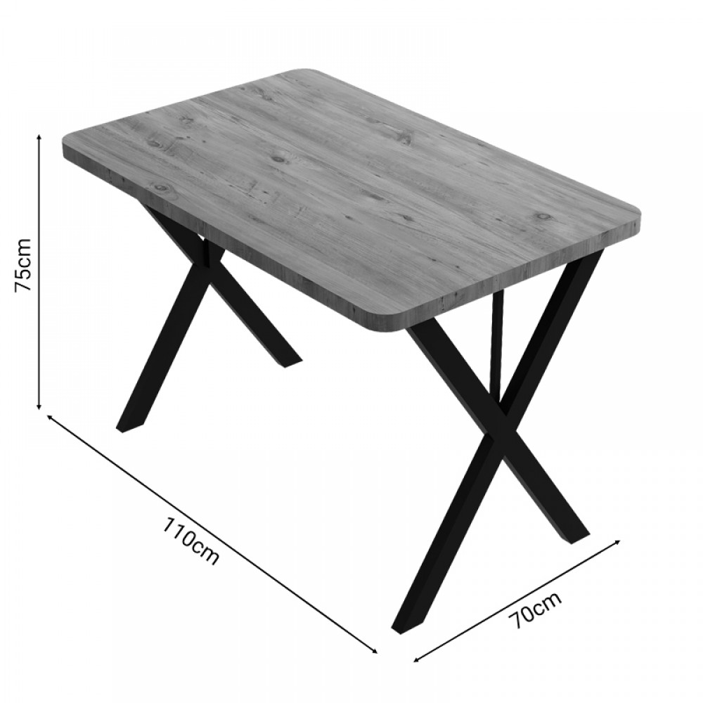 Τραπέζι Zeryin Pakoworld Oak Μελαμίνης-Μαύρο Μέταλλο 110X70X75Εκ