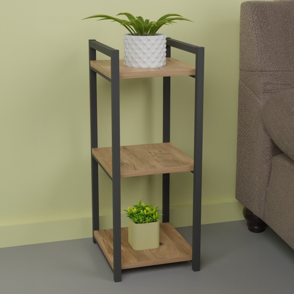 Επιδαπέδια Ραφιέρα Harvey Pakoworld Μαύρο Μέταλλο Και Μελαμίνη Σε Φυσική Απόχρωση 33X28X70Εκ