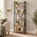 Βιβλιοθήκη Derena Pakoworld Oak Με Μαύρο Μέταλλο 60X29X160Εκ