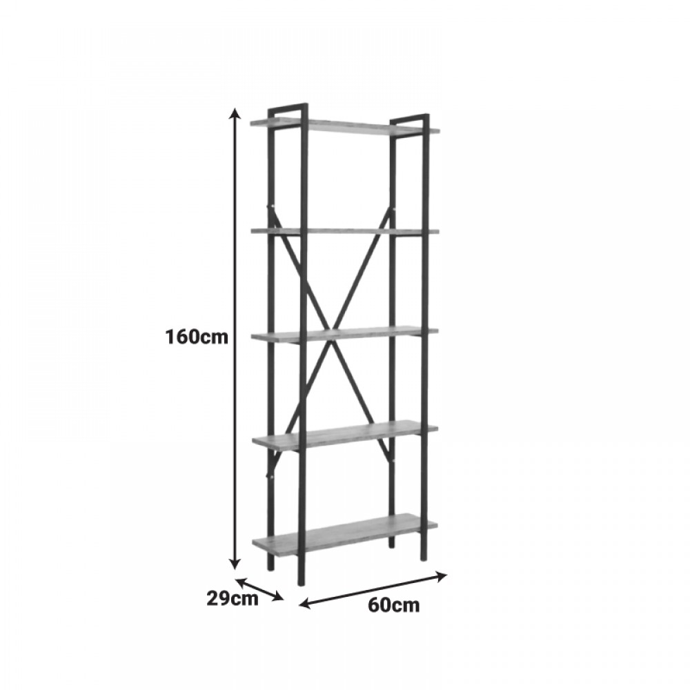 Βιβλιοθήκη Derena Pakoworld Oak Με Μαύρο Μέταλλο 60X29X160Εκ