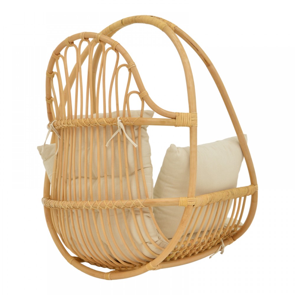 Κρεμαστή Κούνια Jorg Pakoworld Φυσικό Rattan-Κρεμ Μαξιλάρι 80X59X105Εκ