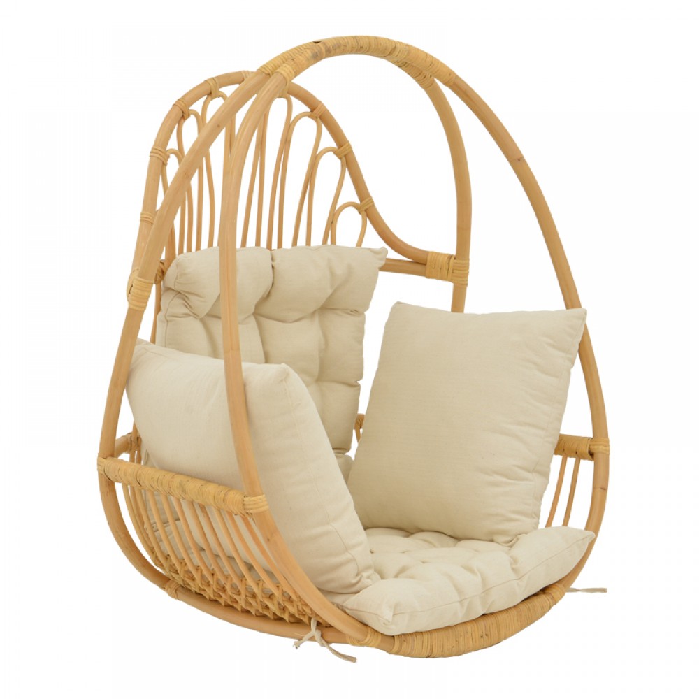 Κρεμαστή Κούνια Jorg Pakoworld Φυσικό Rattan-Κρεμ Μαξιλάρι 80X59X105Εκ