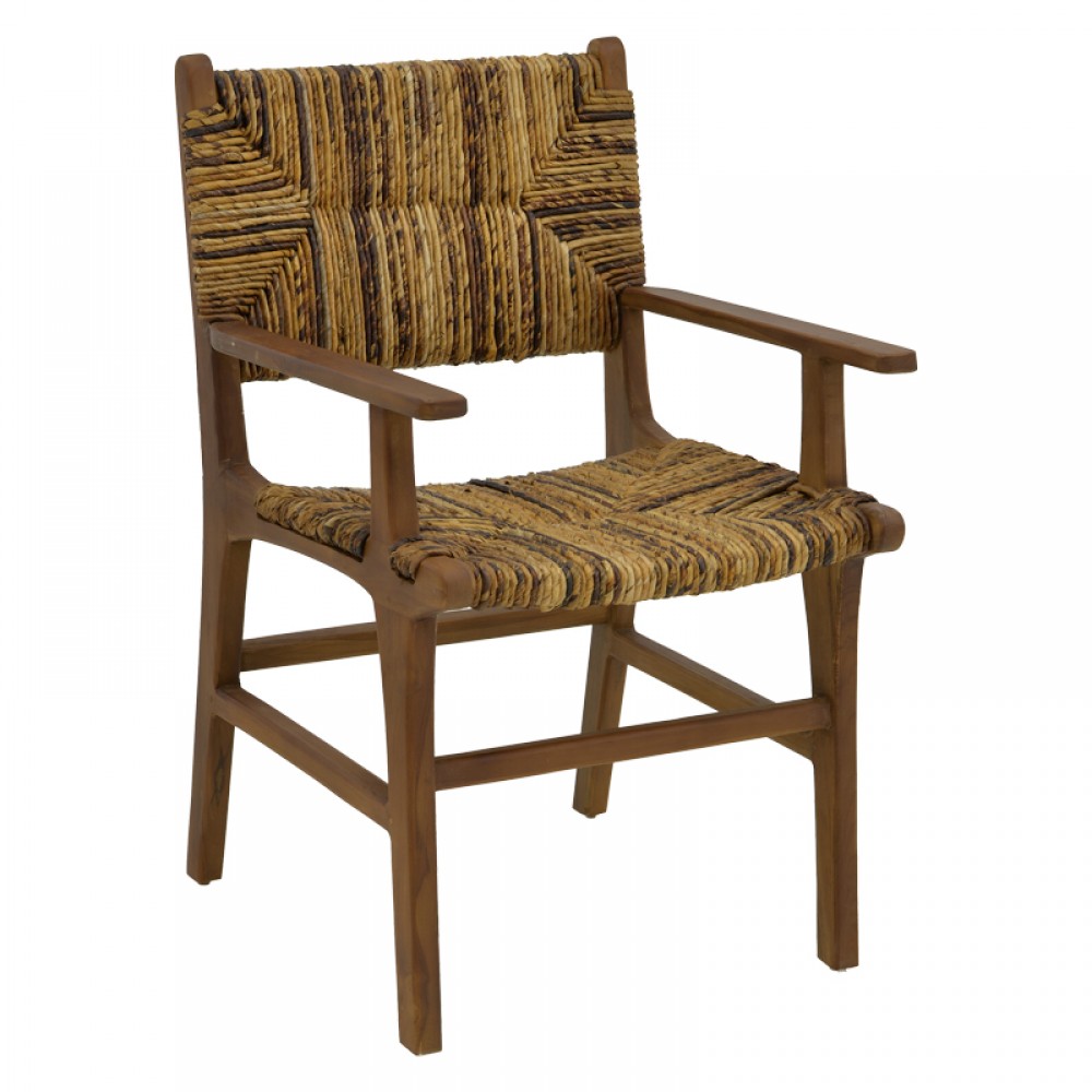 Πολυθρόνα Refane Pakoworld Φυσικό Teak Ξύλο-Ψάθα 55X60X85Εκ