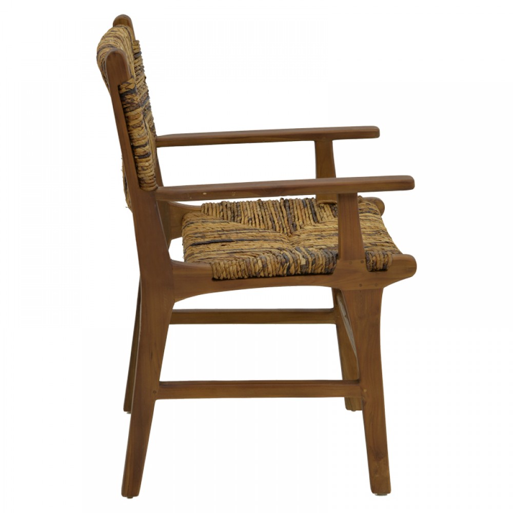Πολυθρόνα Refane Pakoworld Φυσικό Teak Ξύλο-Ψάθα 55X60X85Εκ
