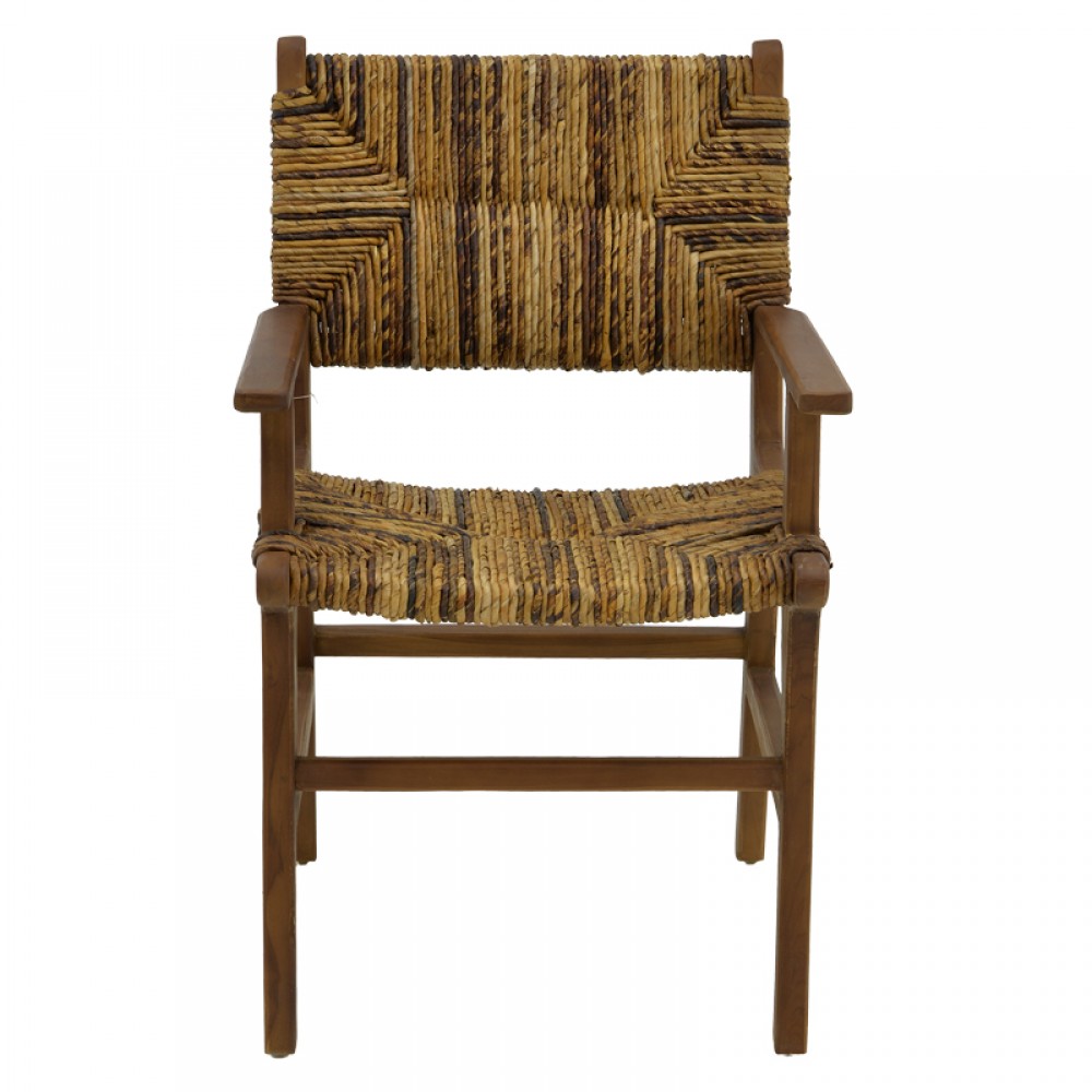 Πολυθρόνα Refane Pakoworld Φυσικό Teak Ξύλο-Ψάθα 55X60X85Εκ