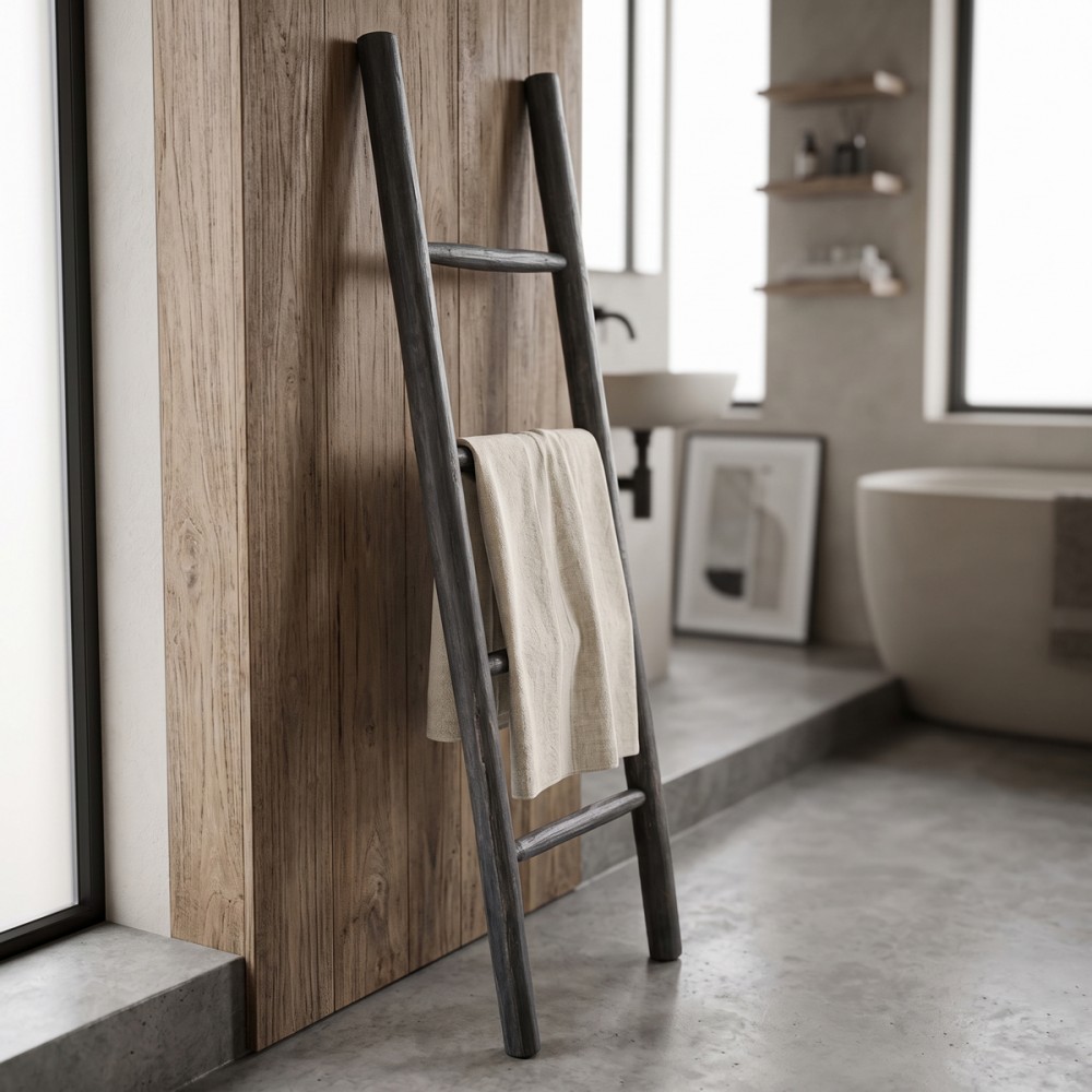Σκάλα Morjeve Pakoworld Μαύρο Teak Ξύλο 45X6X150Εκ