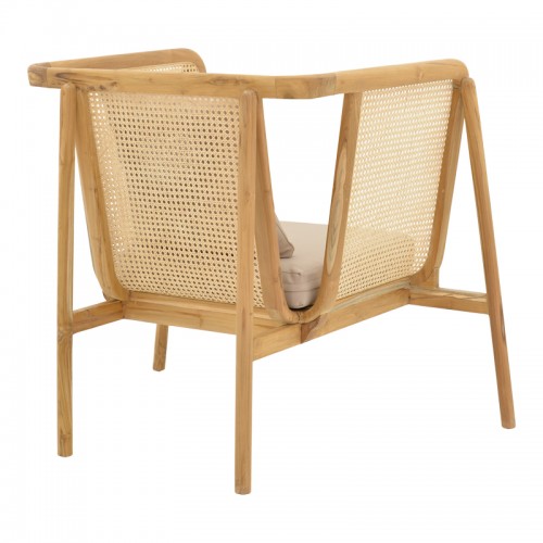 Πολυθρόνα Jenta Pakoworld Teak Ξύλο Με Rattan Σε Φυσική Απόχρωση Και Μπεζ Μαξιλάρι 72X67X92Εκ