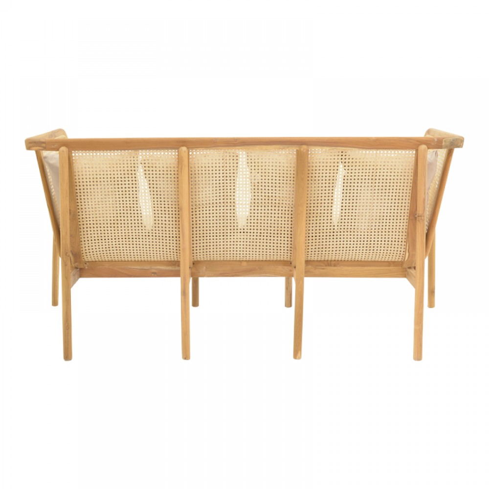Καναπές Τριθέσιος Jenta Pakoworld Teak Ξύλο Με Rattan Σε Φυσική Απόχρωση Και Μπεζ Μαξιλάρι 203X67X92Εκ