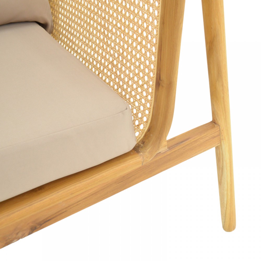 Καναπές Τριθέσιος Jenta Pakoworld Teak Ξύλο Με Rattan Σε Φυσική Απόχρωση Και Μπεζ Μαξιλάρι 203X67X92Εκ