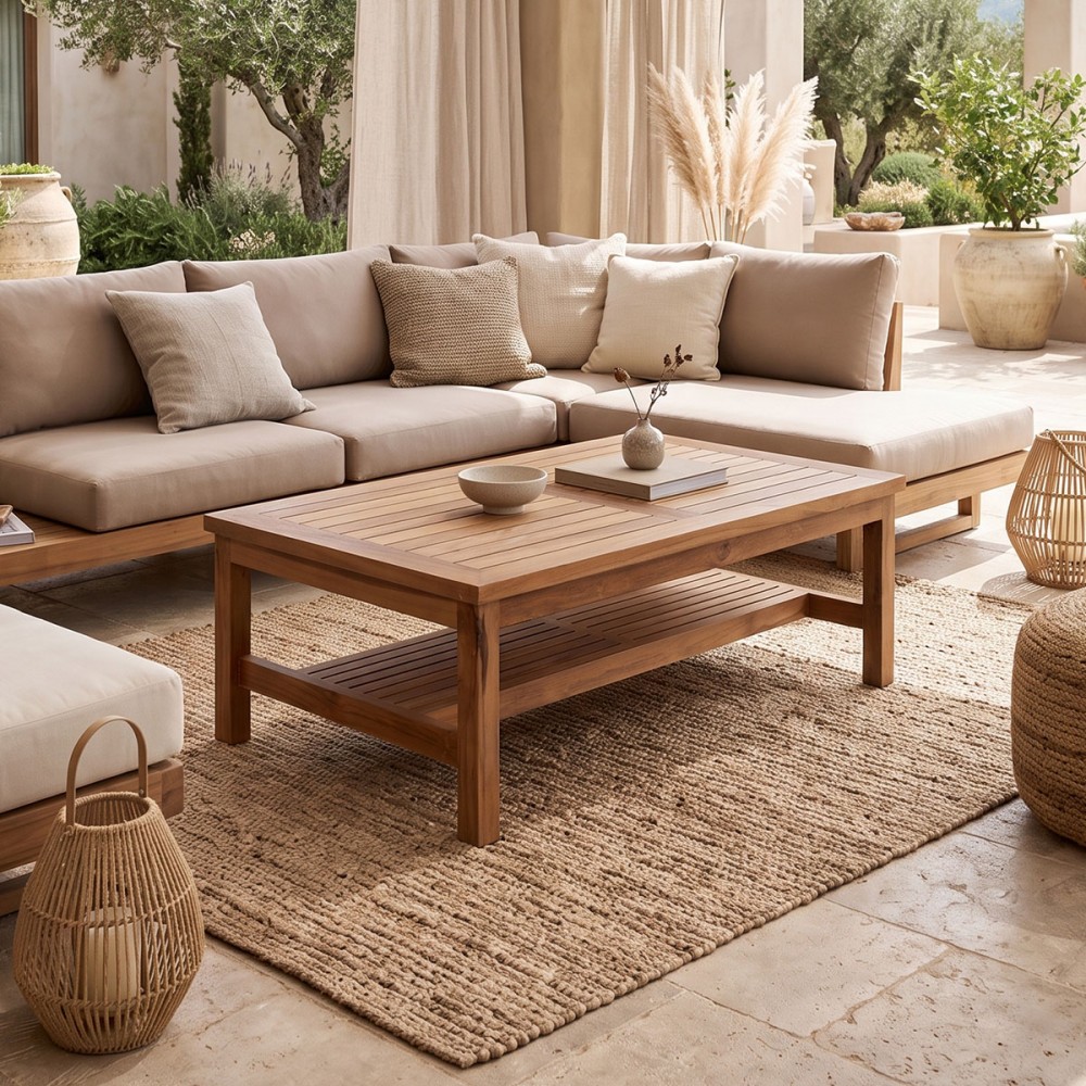 Τραπέζι Σαλονιού Louf Pakoworld Καρυδί Teak Ξύλο 120X70X40Εκ