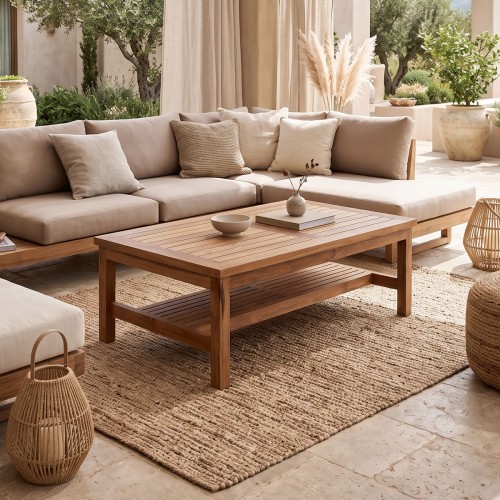 Τραπέζι Σαλονιού Louf Pakoworld Καρυδί Teak Ξύλο 120X70X40Εκ