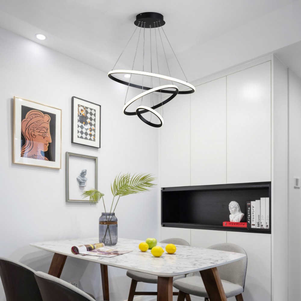 Φωτιστικό Οροφής Rings Pakoworld Led Μέταλλο Μαύρο Φ60X100Εκ