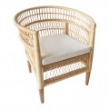 Πολυθρόνα Necorian Paakoworld Teak Ξύλο Με Pe Rattan Σε Φυσική Απόχρωση Και Λευκό Μαξιλάρι 80X70X87Εκ