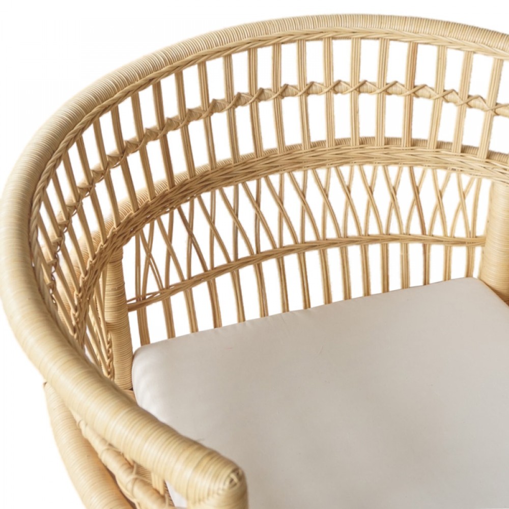 Πολυθρόνα Necorian Paakoworld Teak Ξύλο Με Pe Rattan Σε Φυσική Απόχρωση Και Λευκό Μαξιλάρι 80X70X87Εκ