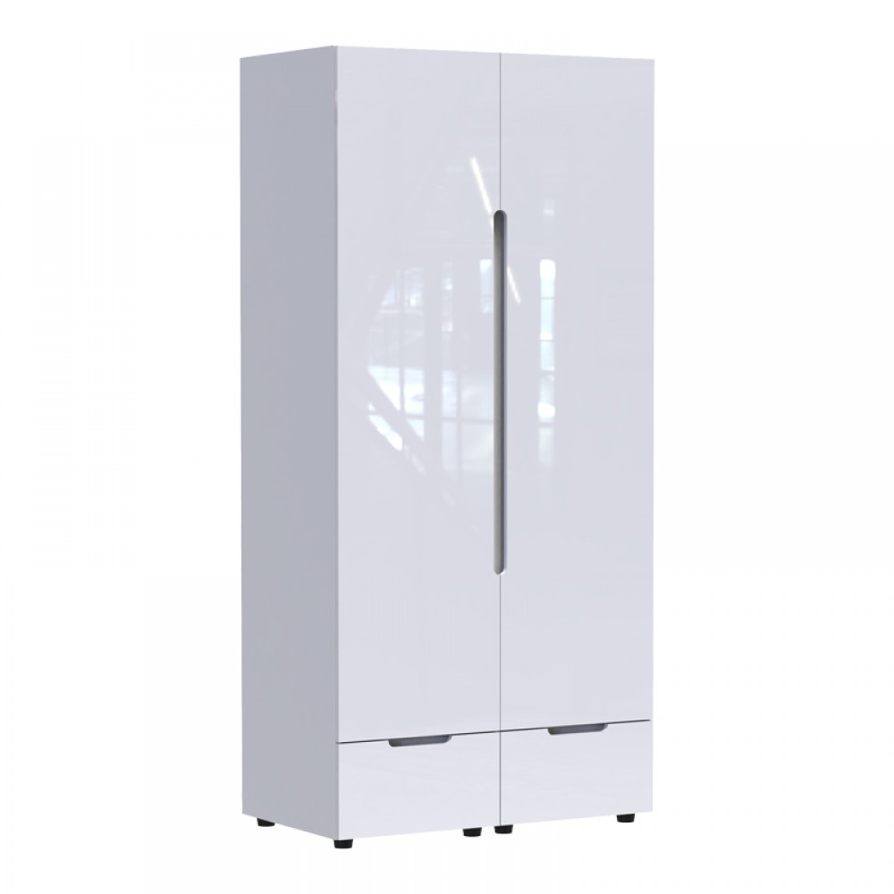 Ντουλάπα Δίφυλλη Afina Pakoworld Mdf Σε Λευκή Glossy Απόχρωση 100X57X213Εκ