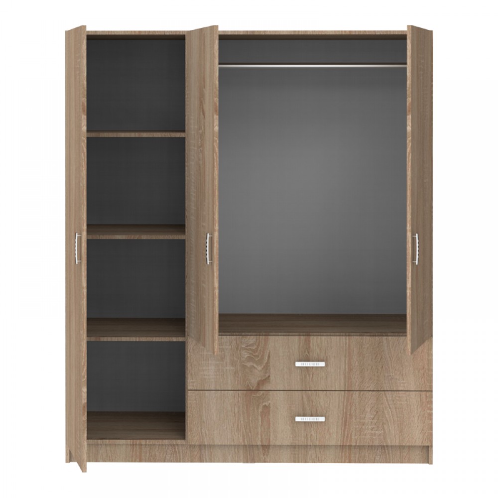Ντουλάπα Τρίφυλλη Royal Pakoworld Με Συρτάρια Sonoma 150X58X177Εκ