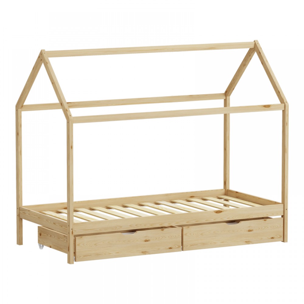Παιδικό Κρεβάτι Mellin Τ. Montessori Με 2 Συρτάρια Pakoworld Ξύλο Πεύκου Σε Φυσική Απόχρωση 90X190Εκ