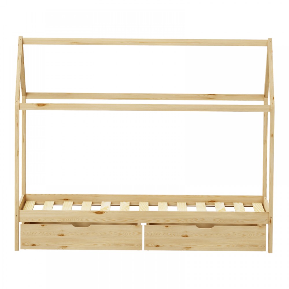 Παιδικό Κρεβάτι Mellin Τ. Montessori Με 2 Συρτάρια Pakoworld Ξύλο Πεύκου Σε Φυσική Απόχρωση 90X190Εκ