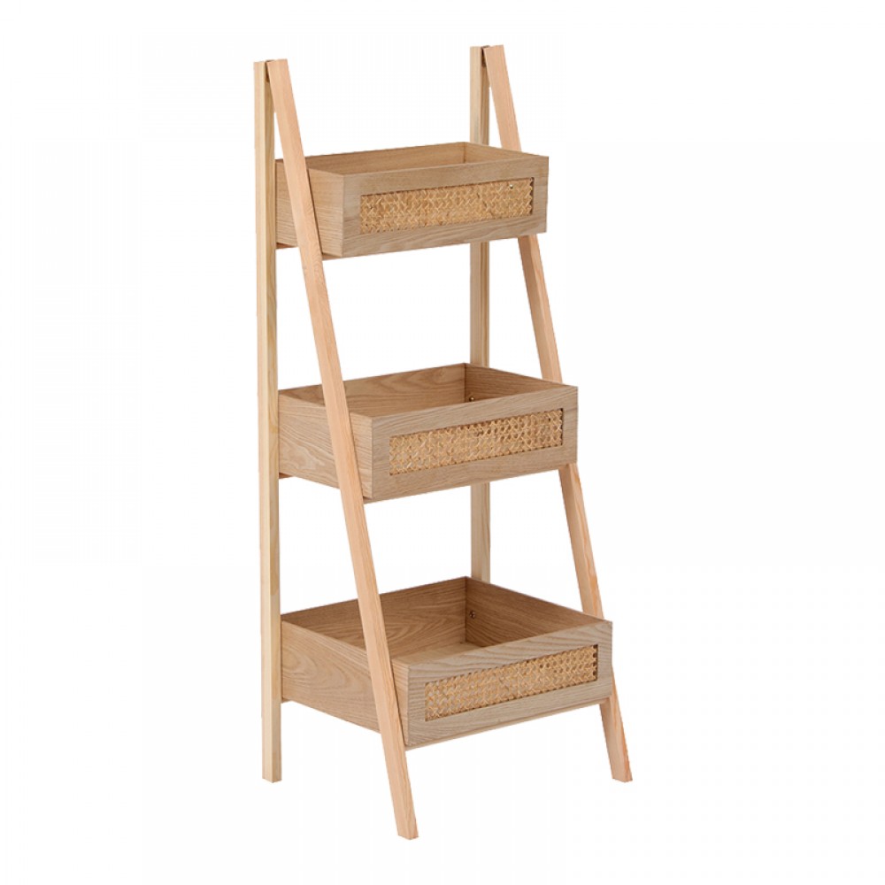 Ραφιέρα Επιδαπέδια 3Όροφη Scandy Pakoworld Mdf-Rattan Σε Φυσική Απόχρωση 44X37X110Εκ