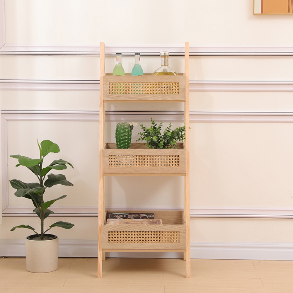 Ραφιέρα Επιδαπέδια 3Όροφη Scandy Pakoworld Mdf-Rattan Σε Φυσική Απόχρωση 44X37X110Εκ