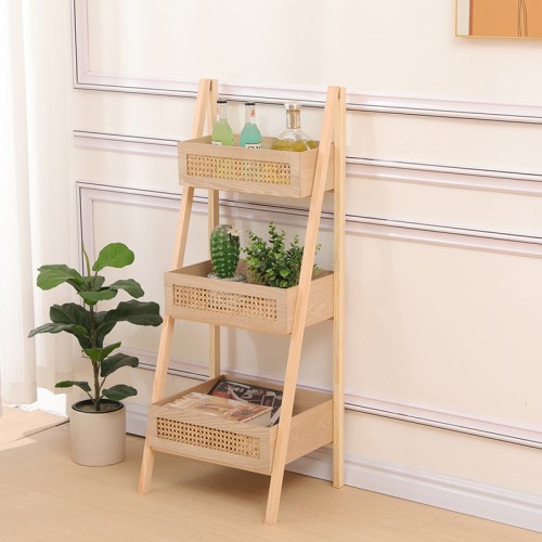 Ραφιέρα Επιδαπέδια 3Όροφη Scandy Pakoworld Mdf-Rattan Σε Φυσική Απόχρωση 44X37X110Εκ