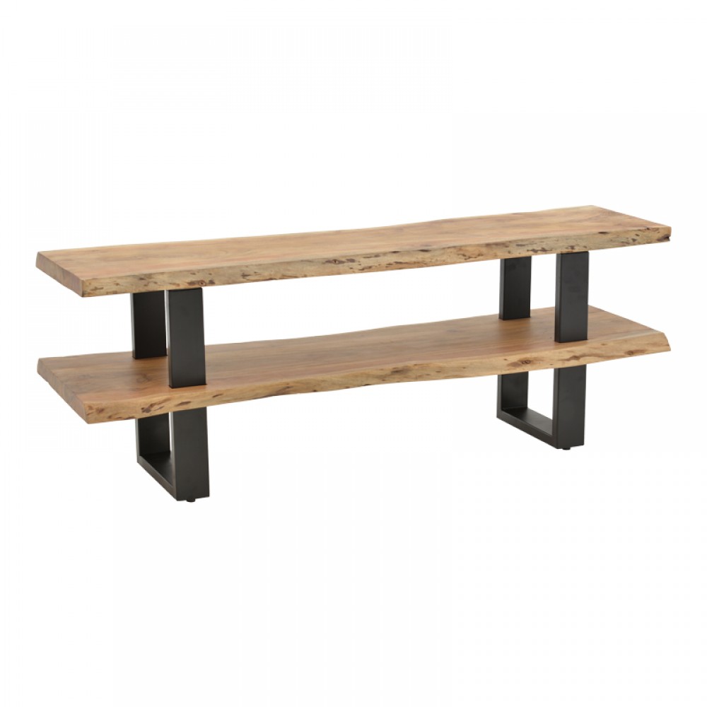 Έπιπλο Τηλεόρασης Fuji Pakoworld Μασίφ Ξύλο Ακακίας Σε Φυσική Απόχρωση Με Μαύρα Μεταλλικά Πόδια 140X40X52Εκ