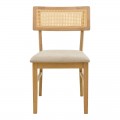 Καρέκλα Raffles Pakoworld Rubberwood Με Pe Rattan Και Γκρι Μπεζ Ύφασμα 47X48X83.5Εκ
