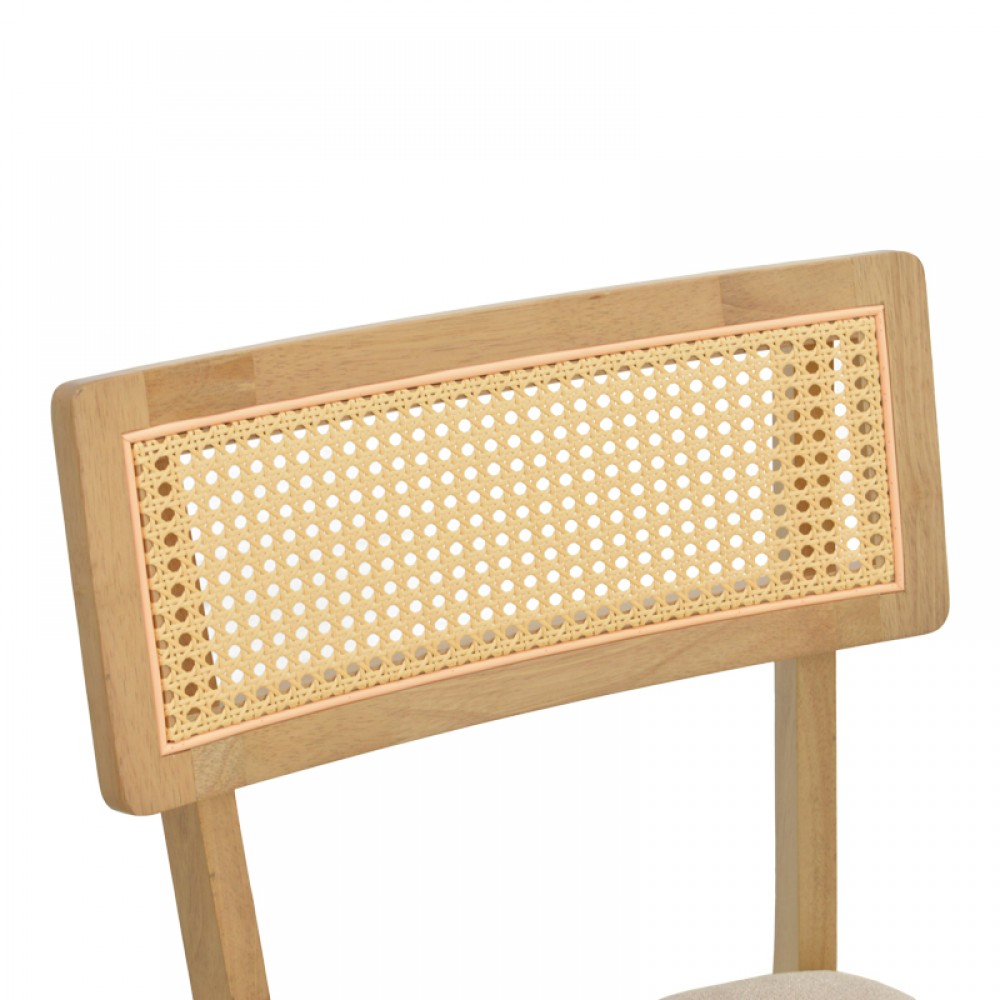 Καρέκλα Raffles Pakoworld Rubberwood Με Pe Rattan Και Γκρι Μπεζ Ύφασμα 47X48X83.5Εκ