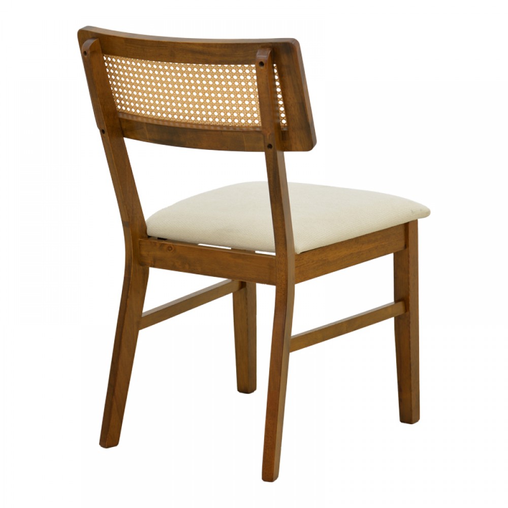 Καρέκλα Raffles Pakoworld Καρυδί Rubberwood Με Pe Rattan Και Εκρού Ύφασμα 47X48X83.5Εκ