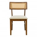 Καρέκλα Raffles Pakoworld Καρυδί Rubberwood Με Pe Rattan Και Εκρού Ύφασμα 47X48X83.5Εκ