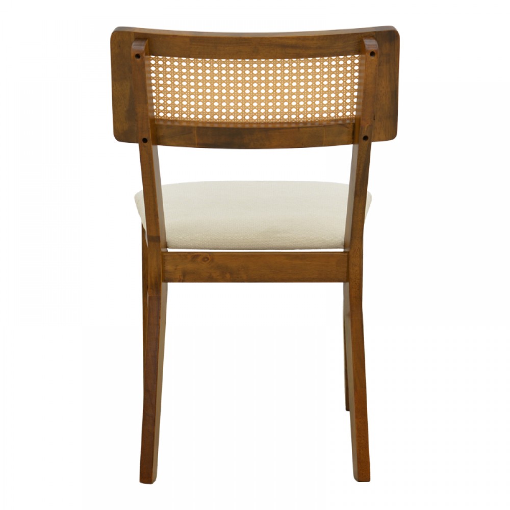 Καρέκλα Raffles Pakoworld Καρυδί Rubberwood Με Pe Rattan Και Εκρού Ύφασμα 47X48X83.5Εκ