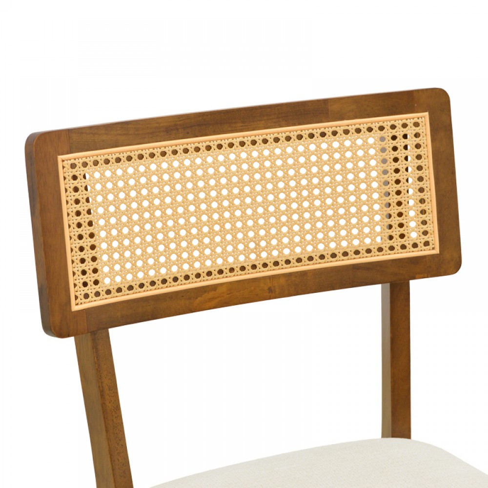 Καρέκλα Raffles Pakoworld Καρυδί Rubberwood Με Pe Rattan Και Εκρού Ύφασμα 47X48X83.5Εκ