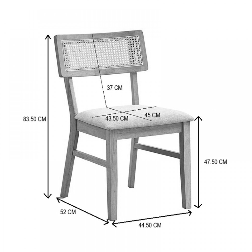 Καρέκλα Raffles Pakoworld Καρυδί Rubberwood Με Pe Rattan Και Εκρού Ύφασμα 47X48X83.5Εκ