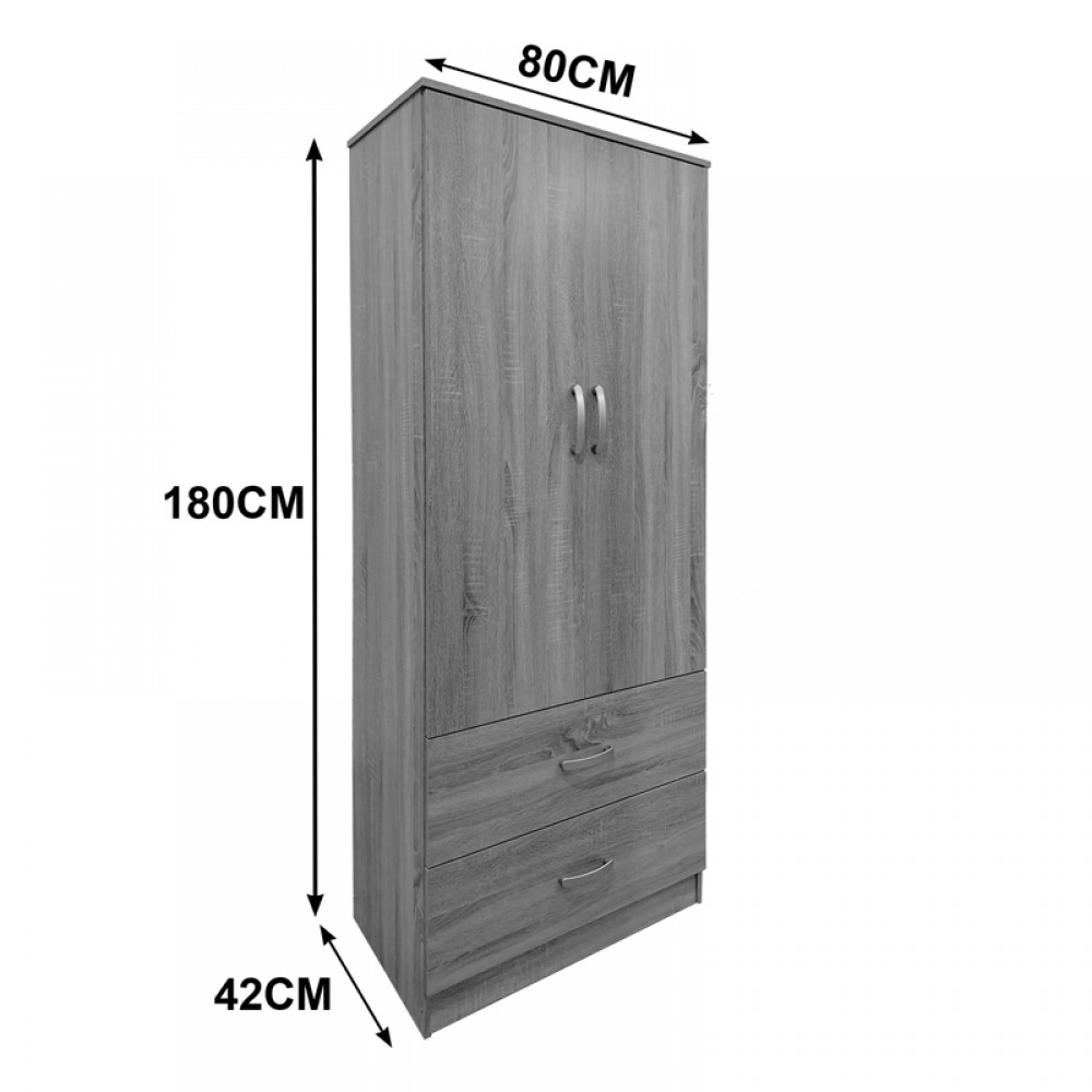 Ντουλάπα Δίφυλλη Με 2 Συρτάρια Athos Pakoworld Σε Sonoma-Λευκή Απόχρωση 80X42X180Εκ