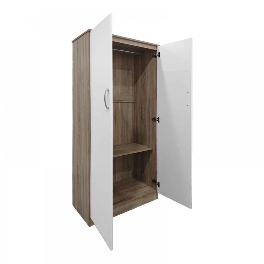 Ντουλάπα Δίφυλλη Athos Pakoworld Σε Sonoma-Λευκή Απόχρωση 80X42X180Εκ