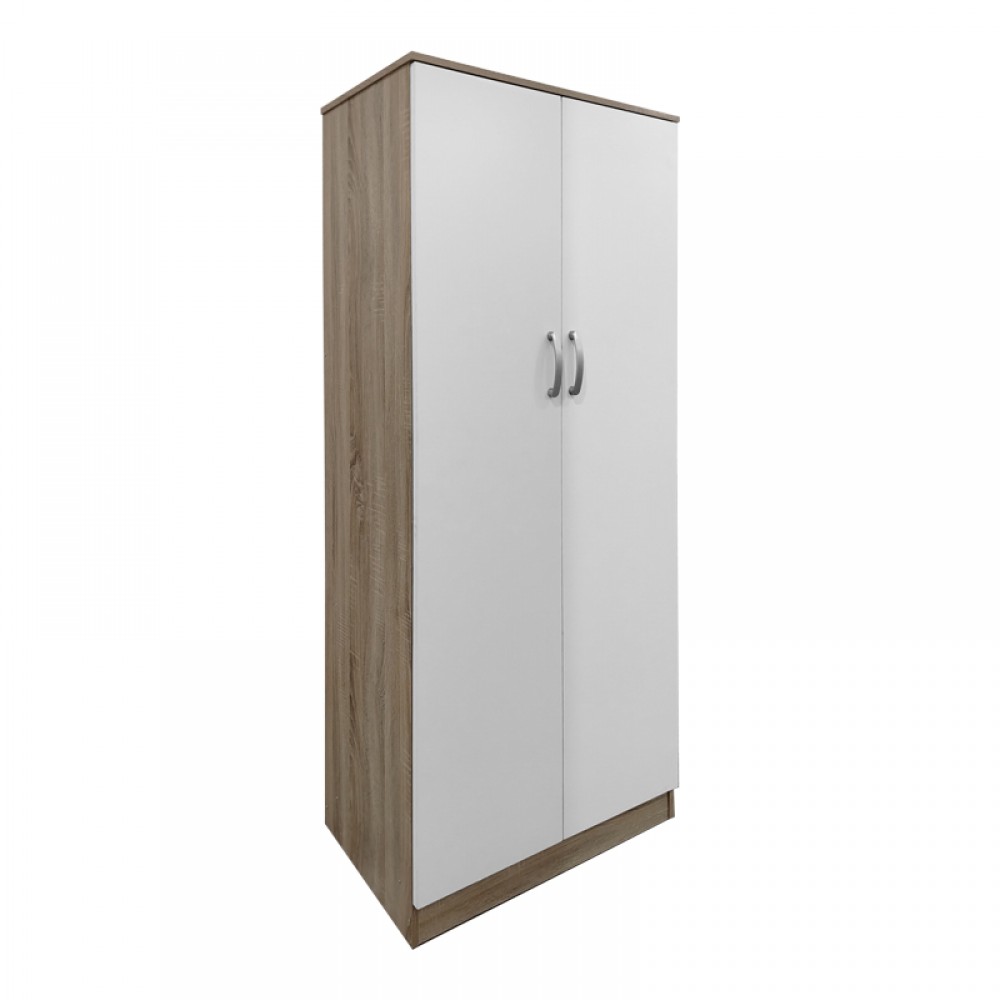 Ντουλάπα Δίφυλλη Athos Pakoworld Σε Sonoma-Λευκή Απόχρωση 80X42X180Εκ