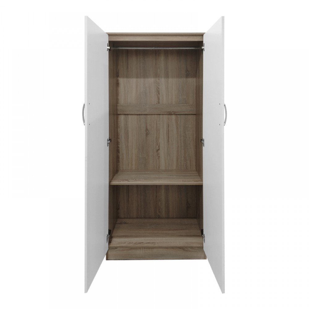 Ντουλάπα Δίφυλλη Athos Pakoworld Σε Sonoma-Λευκή Απόχρωση 80X42X180Εκ