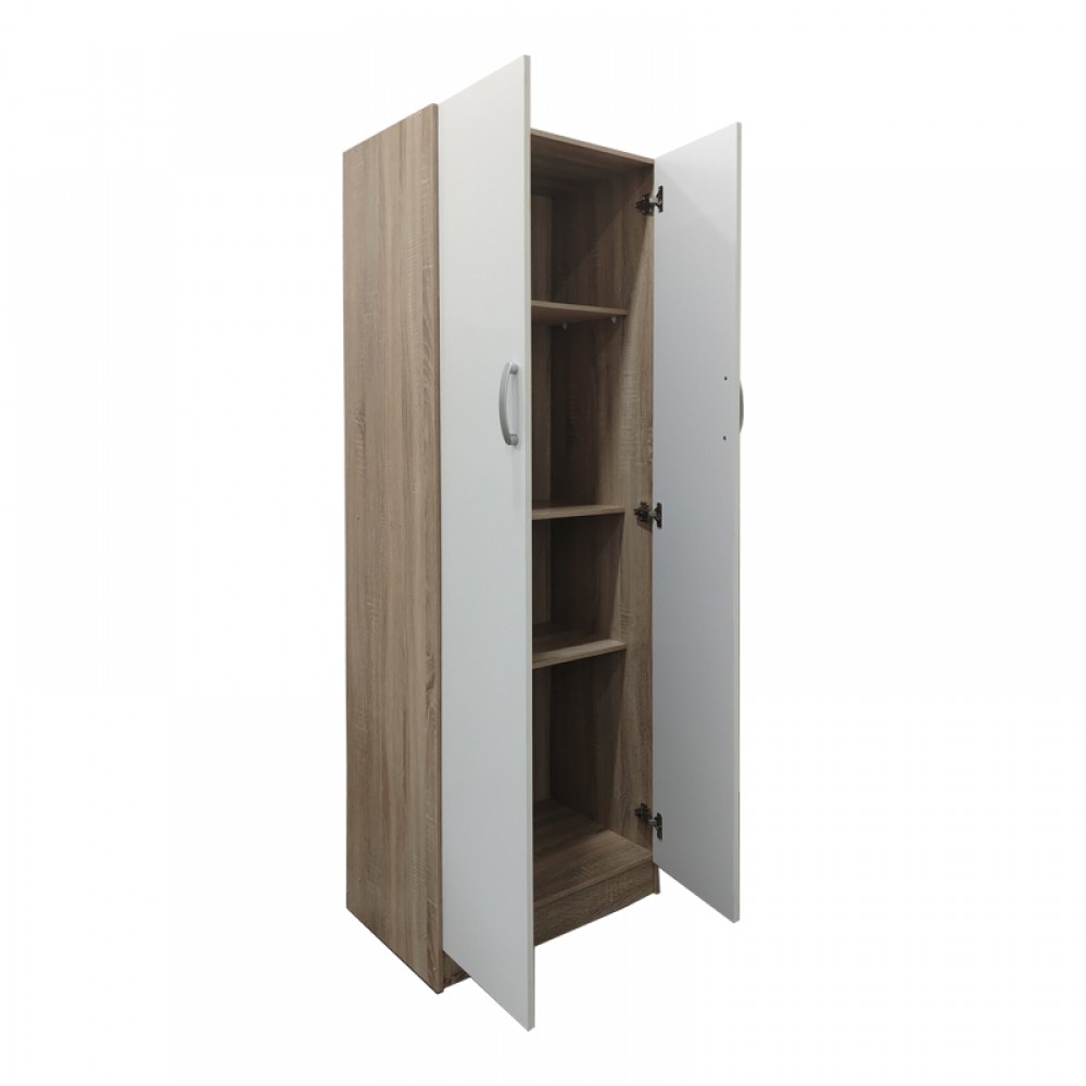 Ντουλάπα Δίφυλλη Athos Pakoworld Σε Sonoma-Λευκή Απόχρωση 60X42X180Εκ