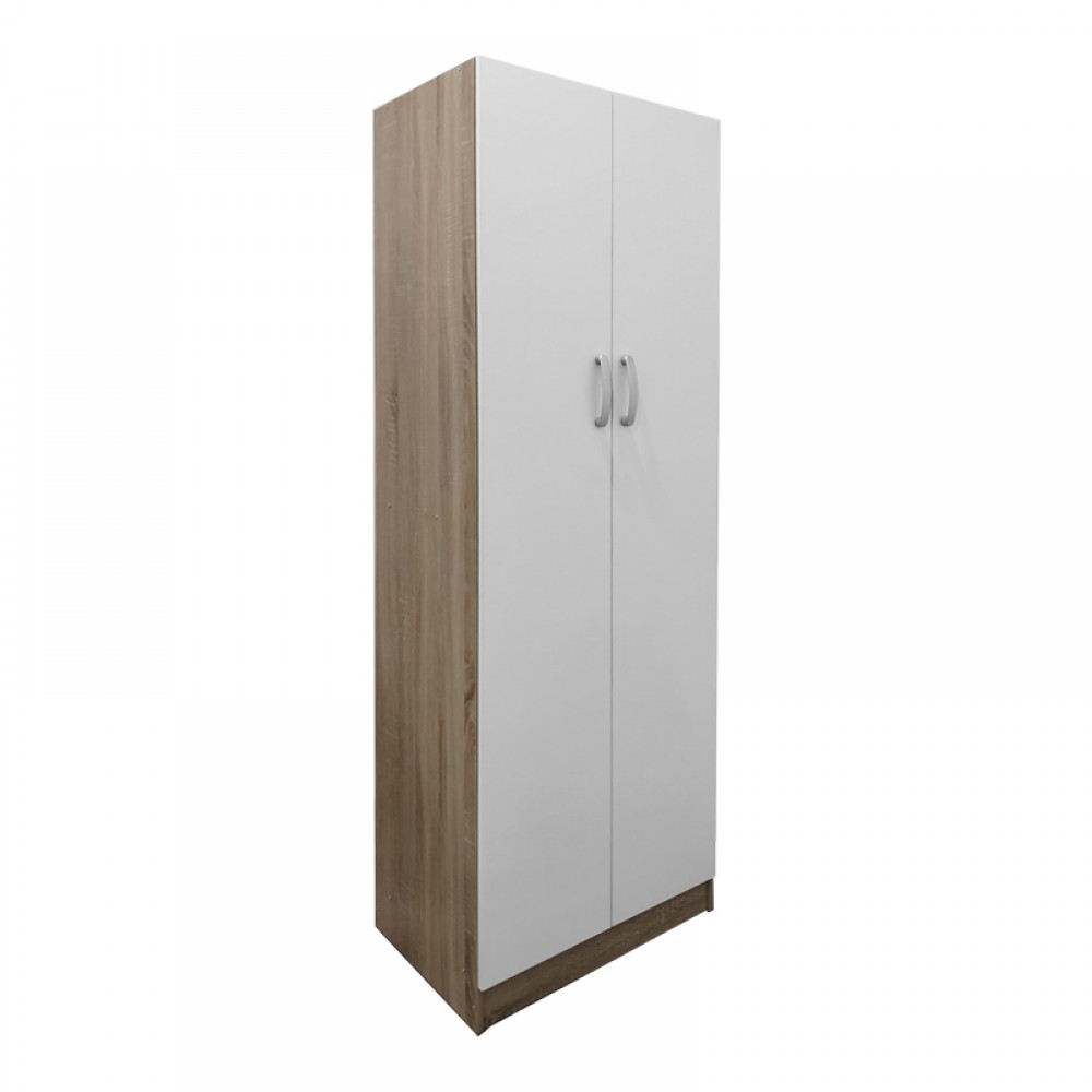 Ντουλάπα Δίφυλλη Athos Pakoworld Σε Sonoma-Λευκή Απόχρωση 60X42X180Εκ