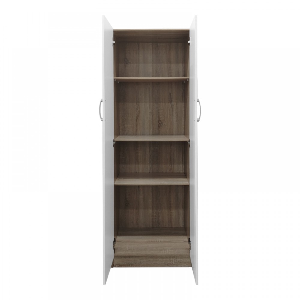 Ντουλάπα Δίφυλλη Athos Pakoworld Σε Sonoma-Λευκή Απόχρωση 60X42X180Εκ