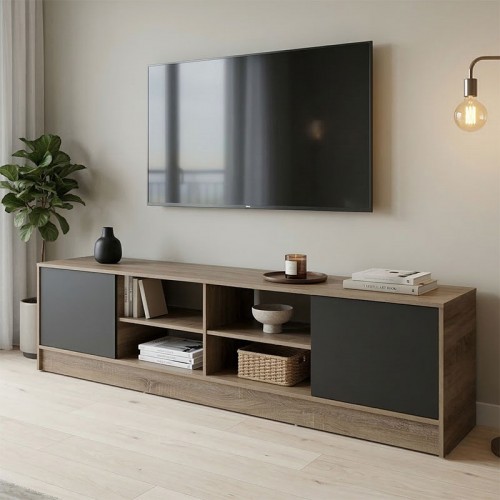 Έπιπλο Τηλεόρασης Tivia Pakoworld Sonoma-Ανθρακί 180X35X41.5Εκ