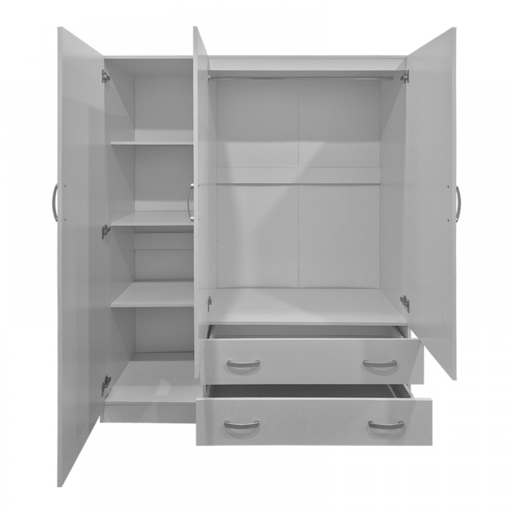 Ντουλάπα Τρίφυλλη Με 2 Συρτάρια Alvia Pakoworld Λευκή 150X51X180Εκ