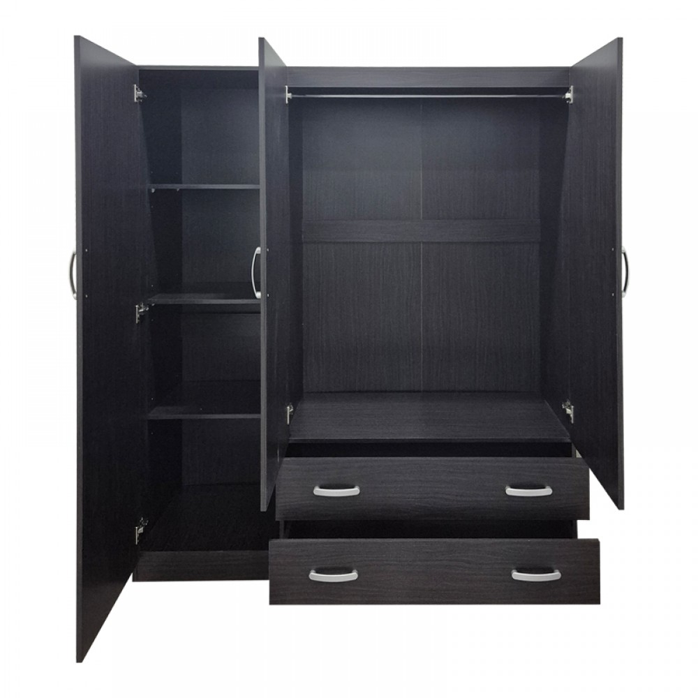 Ντουλάπα Τρίφυλλη Με 2 Συρτάρια Alvia Pakoworld Wenge150X51X180Εκ