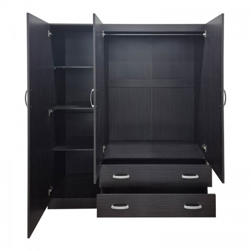 Ντουλάπα Τρίφυλλη Με 2 Συρτάρια Alvia Pakoworld Wenge150X51X180Εκ
