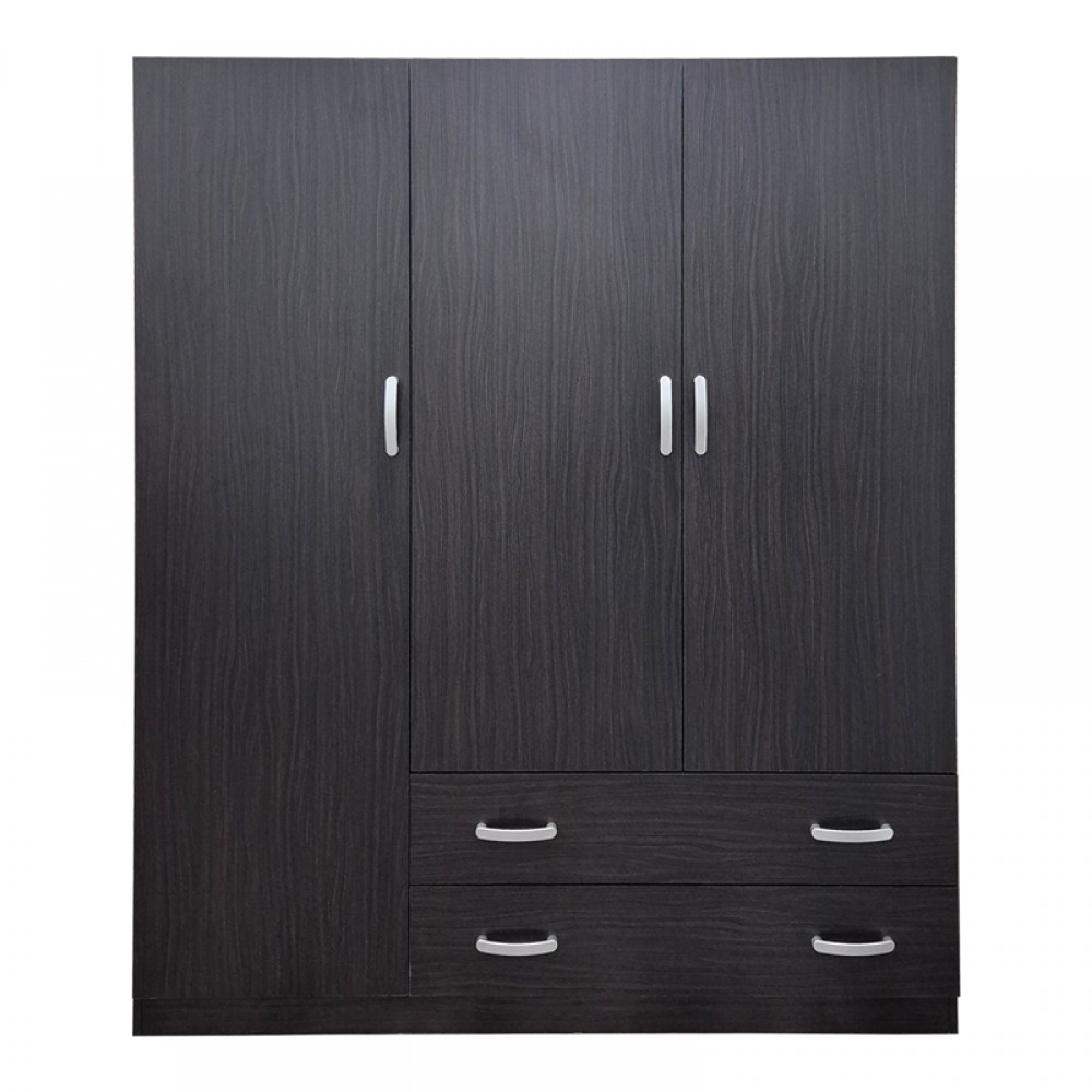 Ντουλάπα Τρίφυλλη Με 2 Συρτάρια Alvia Pakoworld Wenge150X51X180Εκ
